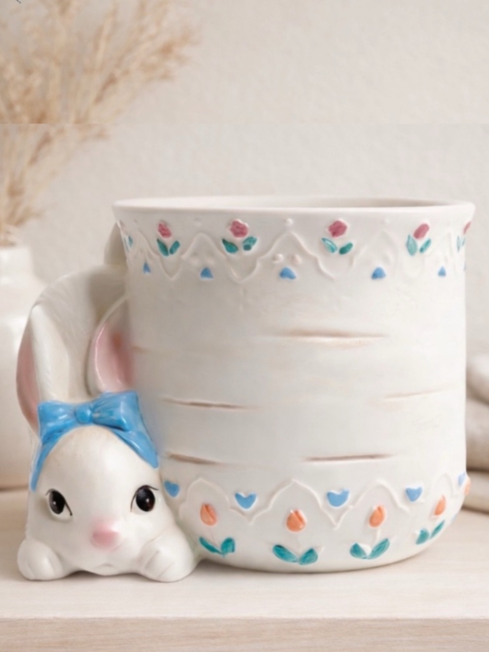 Vintage Easter Bunny Planter Ceramic Cottagecore Floral Rabbit Mervyn’s - Picture 5 of 8